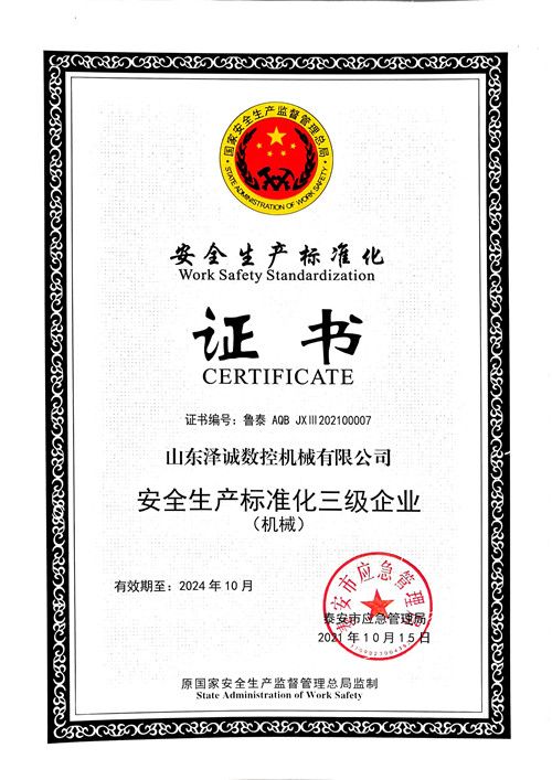 Safety Production Standardization Level III Certificate